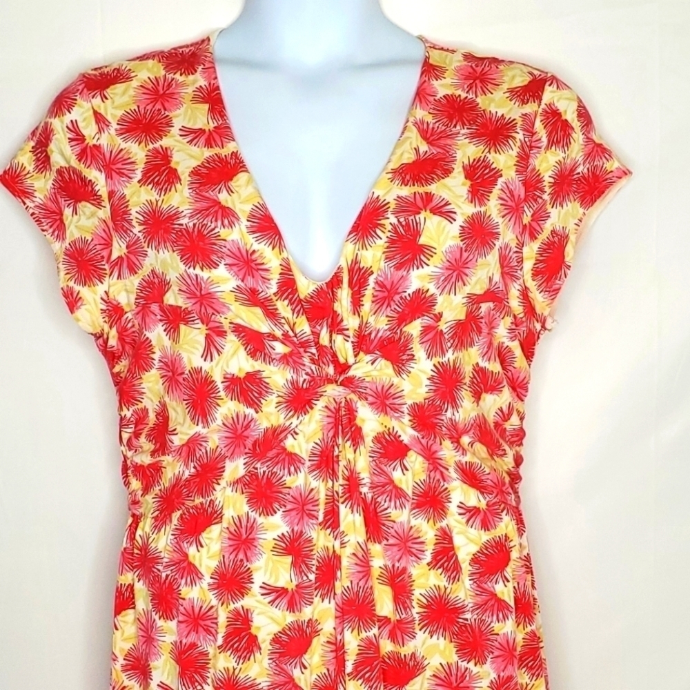 Garnet Hill Twist Front‎ Garden Party Dress Size 14 Floral Jersey Cap Sleeve - Picture 3 of 9